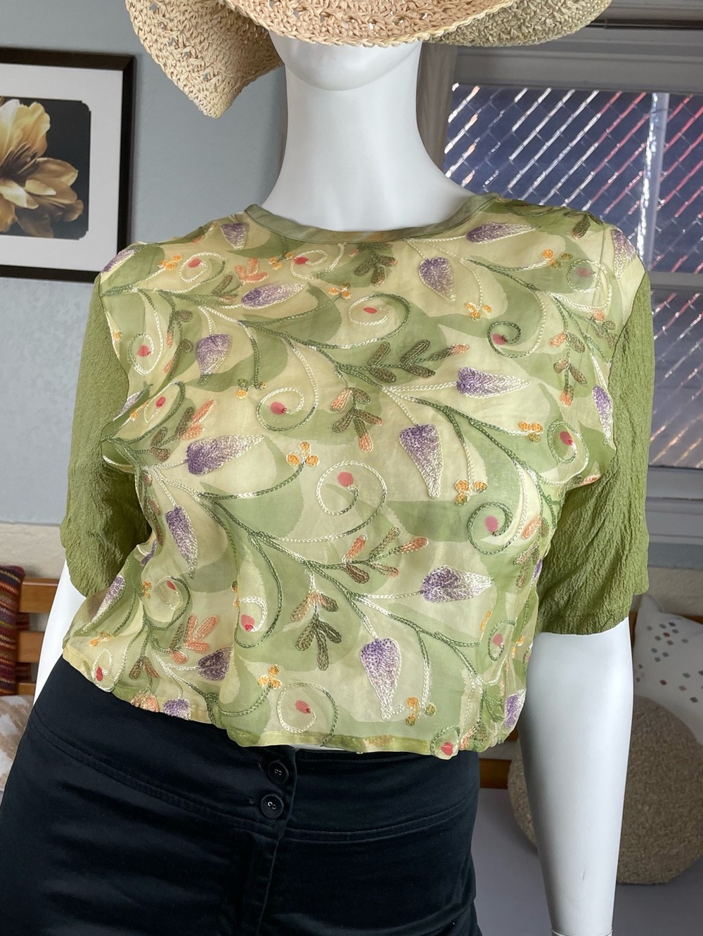 Vtg Donna Jessica Sheer Tank Layered  Crop Top Blouse Women's L Lagenlook USA